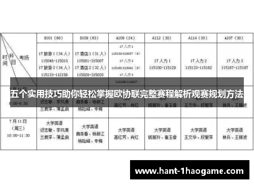 五个实用技巧助你轻松掌握欧协联完整赛程解析观赛规划方法